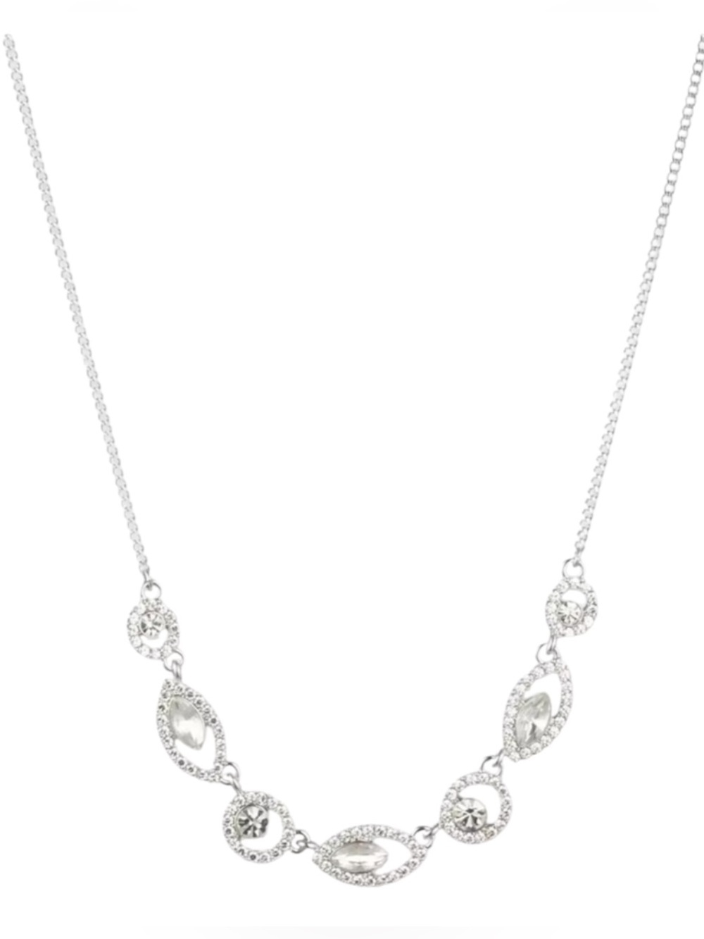 Givenchy Silver Crystal Marquise Station Necklace